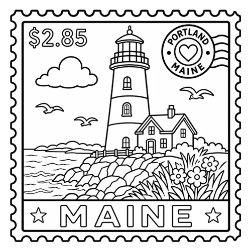 World of Stamps — USA States — sample coloring page 2